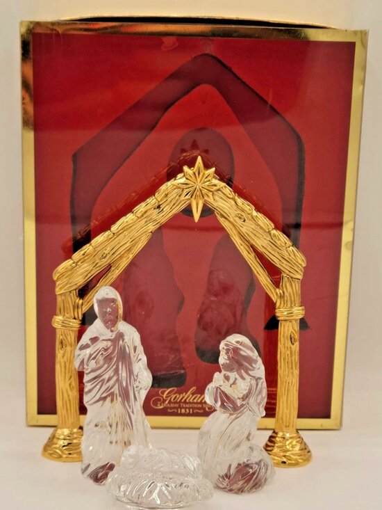 Gorham Other - VTG Gorham Crystal & Gold Nativity Set 4 Pc Creche Scene Manger Christmas